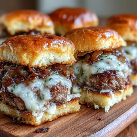 Smażone bułeczki zburgerami francuskiej cebuli: soczyste, serowe burgery z karmelizowaną cebulką.