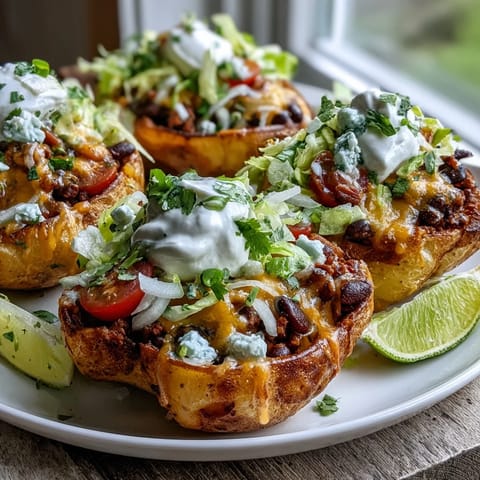 Kolorowe, chrupiące miseczki z ziemniaków tacos z fasolą i świeżymi warzywami.