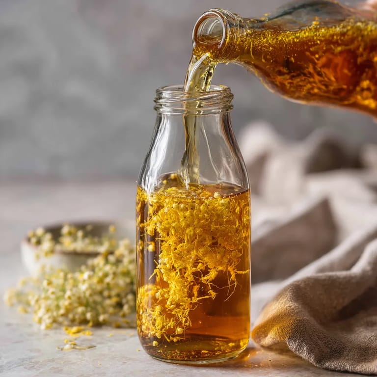 Syrop z kwiatów wiesiołki z dodatkiem cytryny.