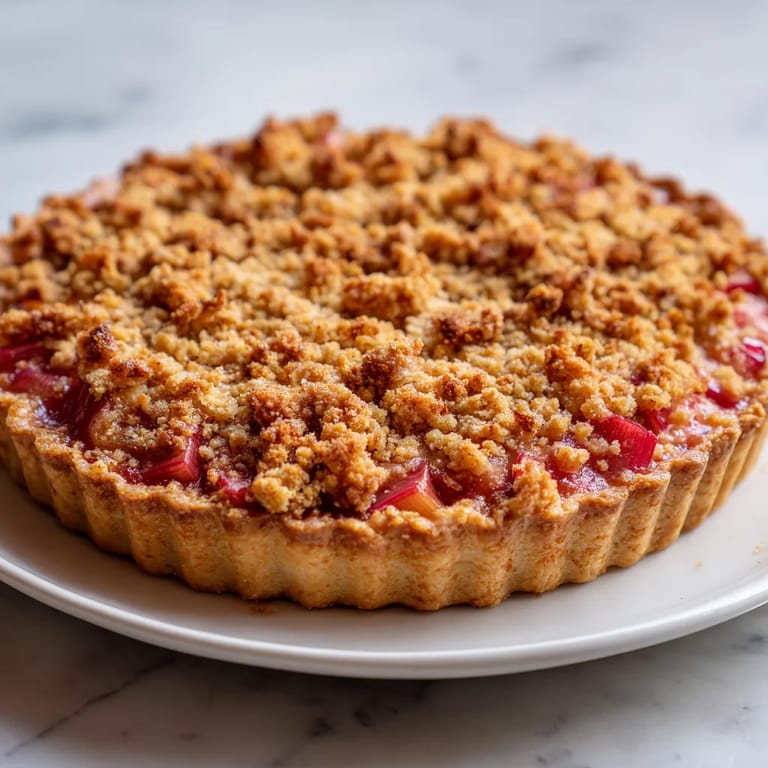 Tart z Rhubarb i Crumble na podstawie.