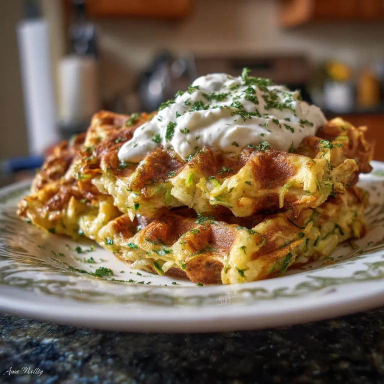 Obraz przedstawia placki ziemniaczane z sosem śmietankowym na twardym podłożu.