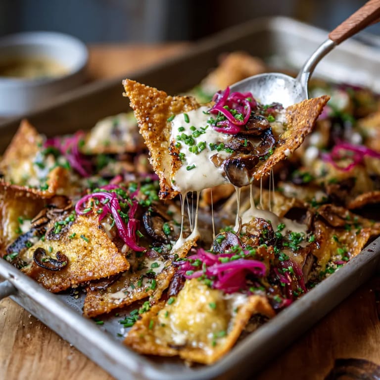 W panierze są gotowe na smażenie Forest-Mushroom Pierogi Nachos.