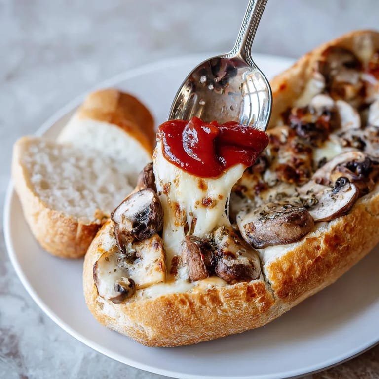 Zapiekanka domowa z pieczarkami i oscypkiem.