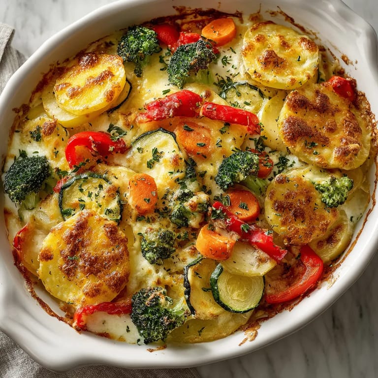 Zapiekanka z warzyw zawiera wiele różnych składników.