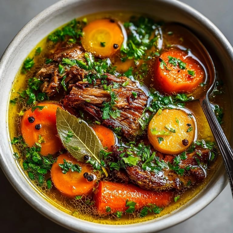 Delikatne flaki po warszawsku, podawane w głębokim talerzu, posypane świeżym majerankiem – klasyczny przepis.