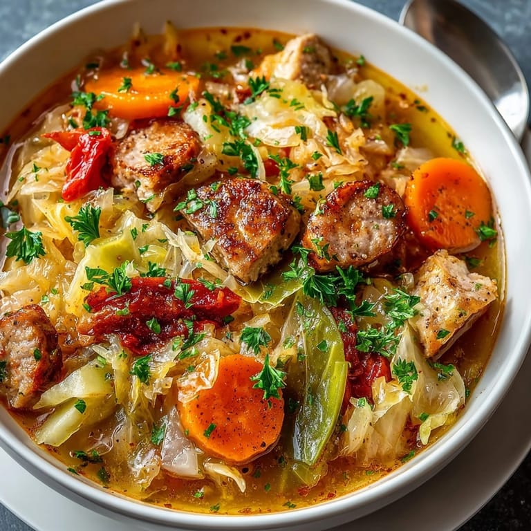 Domowy, rozgrzewający kapuśniak, nowoczesna odsłona tradycyjnej polskiej zupy z delikatnym aromatem.