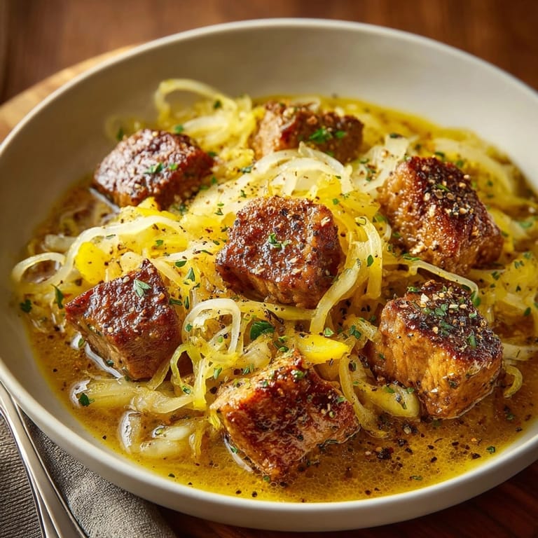 Zapach dymu z patelni: rumiana wieprzowina, kapusta kiszona i jabłka w pysznym Simple Pork and Sauerkraut Skillet.