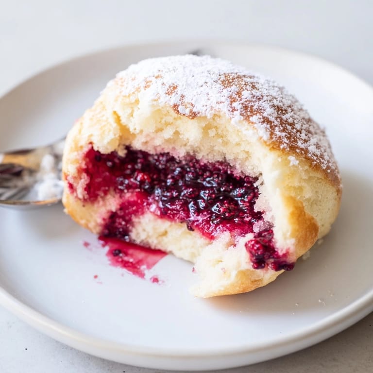 Świeżo upieczone polskie słodkie bułeczki z dżemem chia i jagodami, wypełnione soczystym dżemem jagodowym.