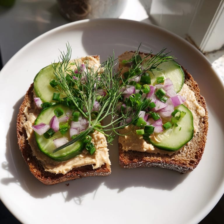 Wyobraź sobie chrupiące tosty z chleba żytniego, zwieńczone bogatą, kremową wegańską pastą wędzoną.