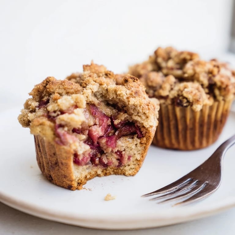 Buttery chai crumble on delicious plum muffins evokes cozy, delightful flavors in every bite.