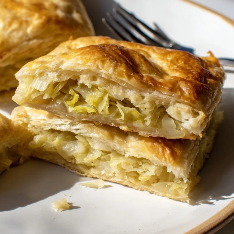 Słodko-słone tarty z kiszoną kapustą, podawane na ciepło z napojem.