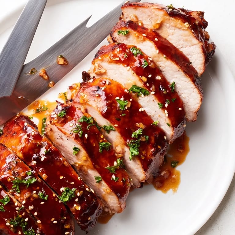 Kawałki delikatnego schabu pokryte słodkim miodem i czosnkiem, idealne z warzywami.
