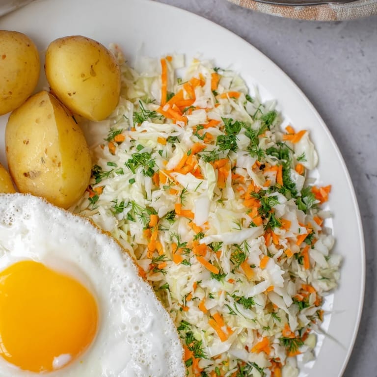 A hearty plate showcases Polish-style cabbage salad, offering flavors of apples and dill.