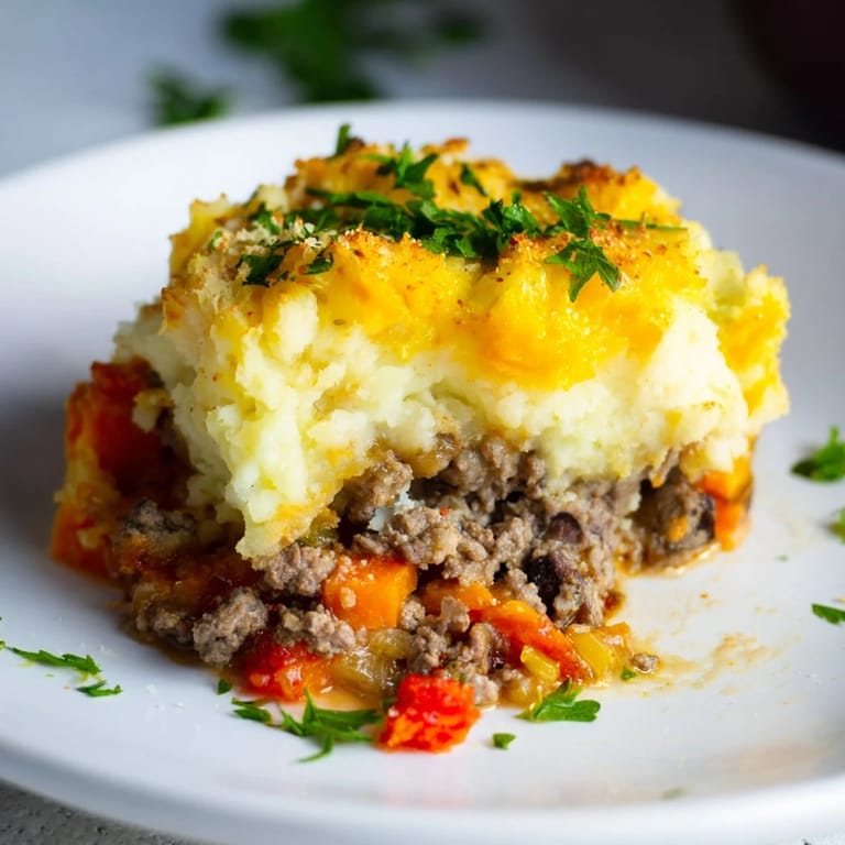 This Polish-Style Shepherd's Pie shows off creamy mashed potatoes atop a savory meat and vegetable filling.