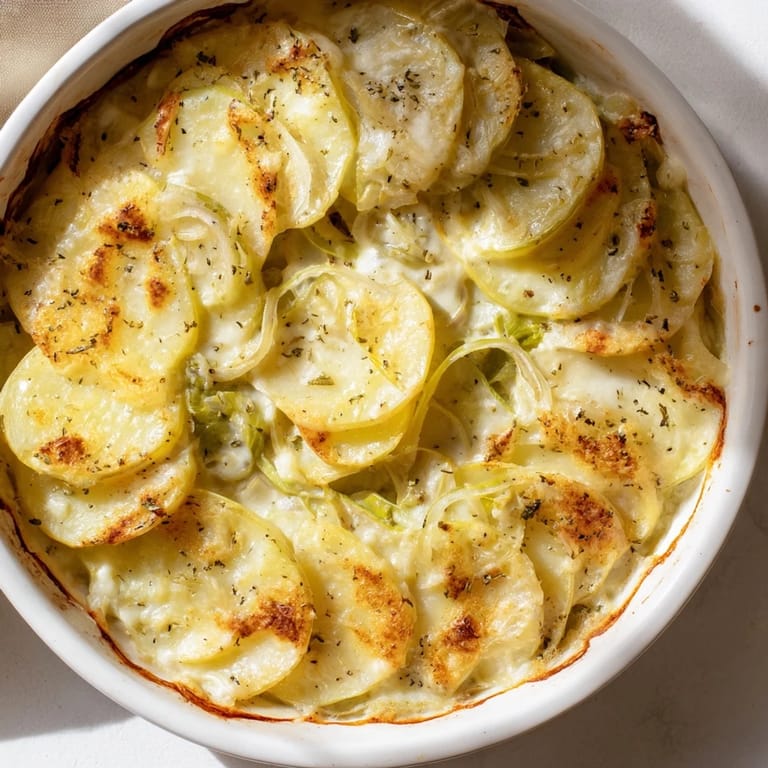 Golden cheesy crust tops this comforting potato gratin, ready to serve with a salad.