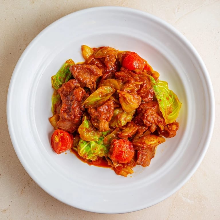 Tender chunks of pork and sweet cabbage in a warm Sweet Cabbage and Pork Stew.