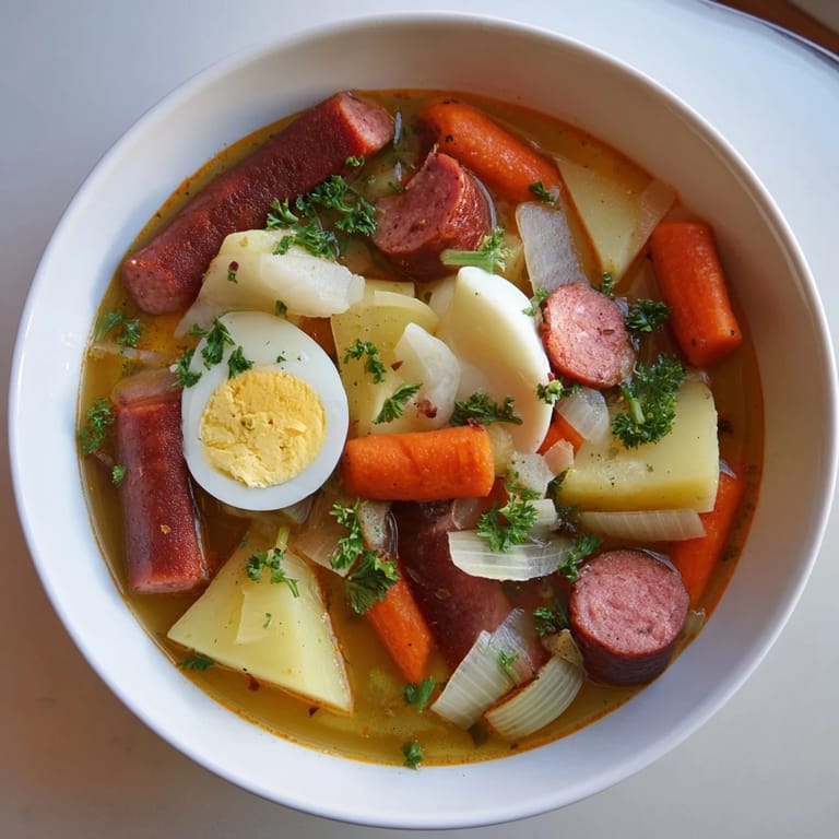 Tangy, aromatic Żurek: this traditional Polish soup features fermented rye and savory sausage.