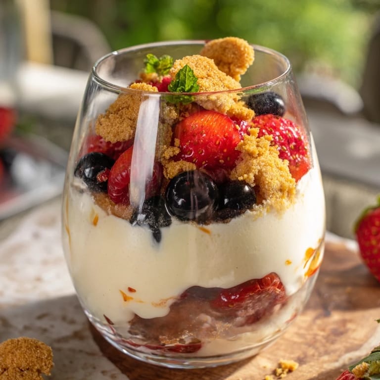 A close-up view of delightful Quick Twaróg Dessert Cups, featuring vibrant fruit and smooth cheese.