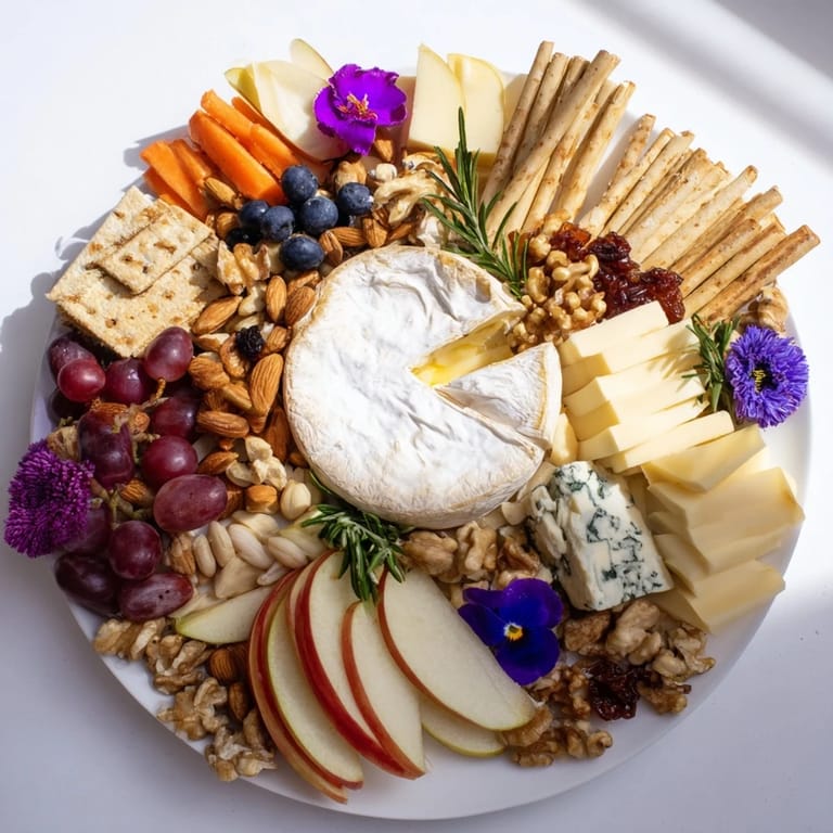 Z bliska deska serów „Leśne Stworzenia” z dekoracjami jak wrzos, zachęca do skosztowania.