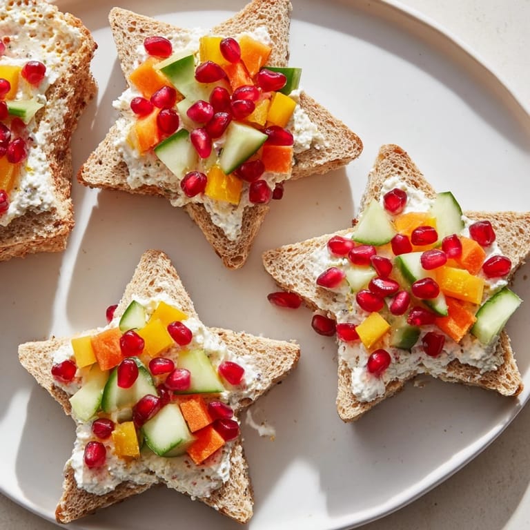 Apetyczne Crown Jewels Star-Shaped Sandwiches, z warzywnym nadzieniem, idealne na imprezę lub przekąskę dla dzieci.