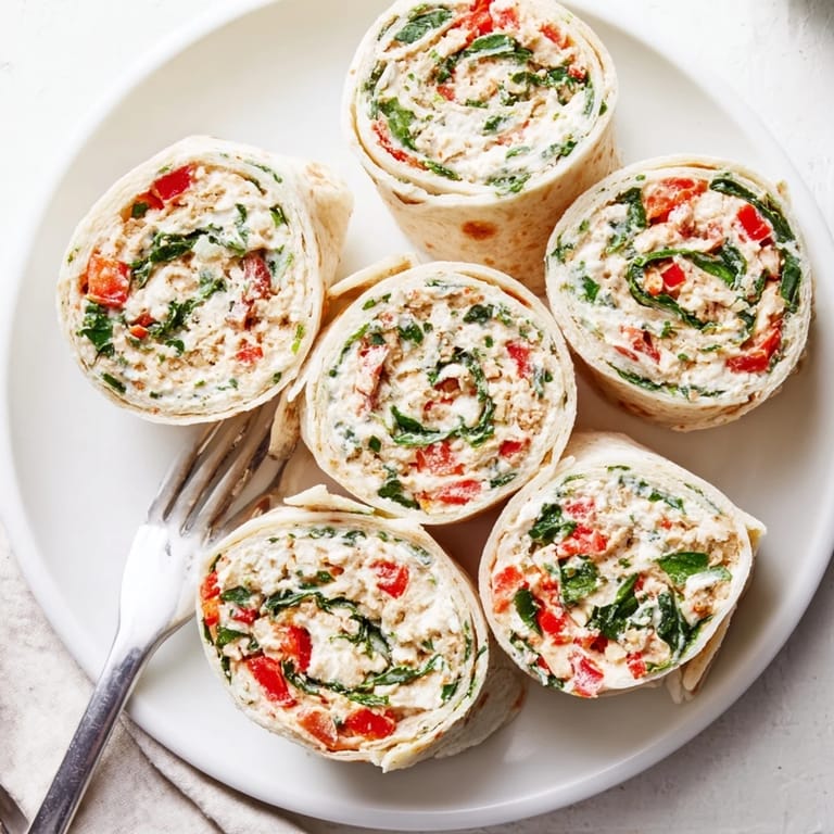 Festive Christmas Scarf Tortilla Roll-Ups ready to eat, showing the vibrant veggie and cream cheese inside.
