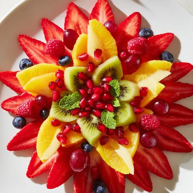 A colorful Festive Poinsettia Fruit Bowl with ruby-red pomegranate arils, waiting to be enjoyed.