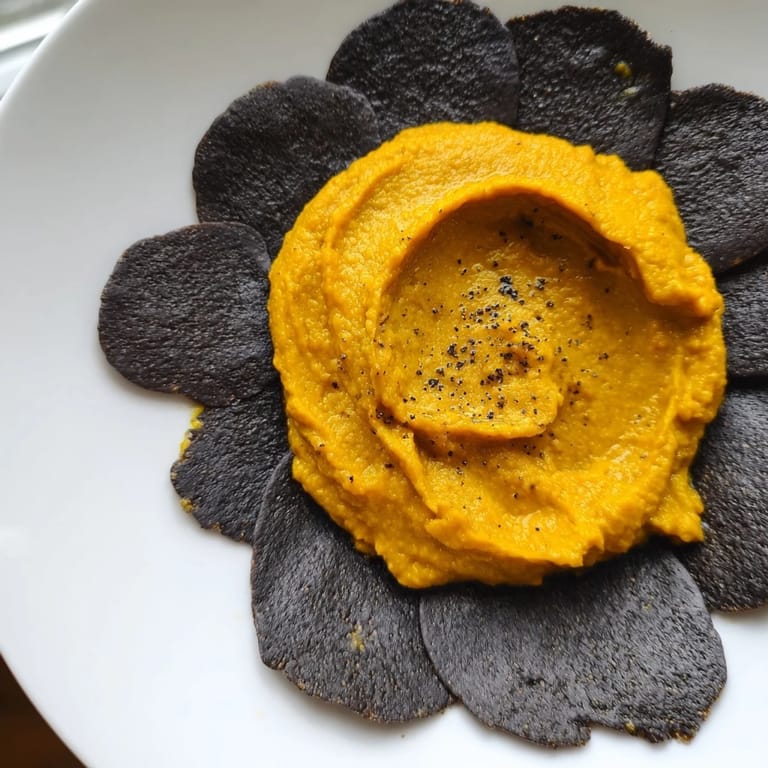 Apetyczny widok: Aromatyczne "The Midnight Sun", z czarnymi krakersami kontrastującymi z ciepłym, słonecznym dipem.