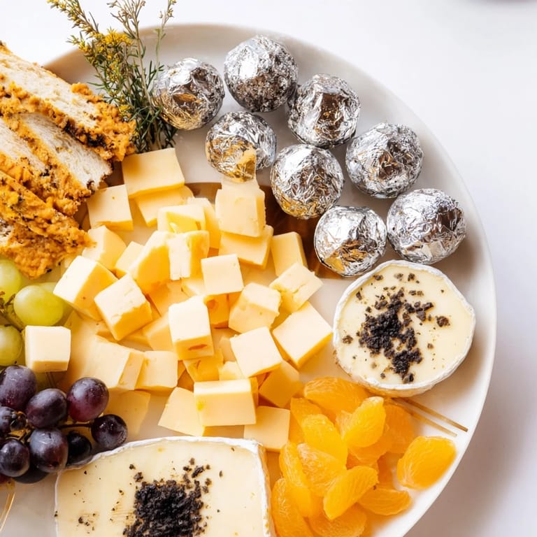 A stunning The Silver Screen board with truffle brie, silver chocolates, and savory accompaniments ready to serve.