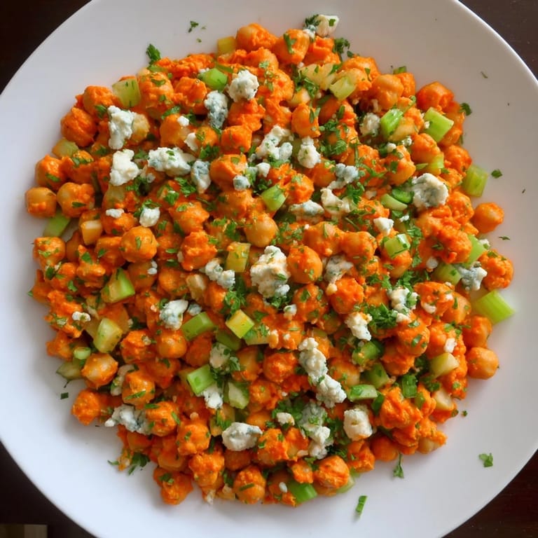 Fresh parsley garnishes a delicious bowl of buffalo chicken bean salad ready to serve.