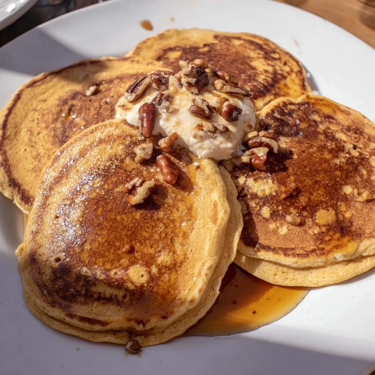 Enjoy a stack of comforting Fluffy Pumpkin Spice Pancakes, perfect for a cozy fall breakfast.