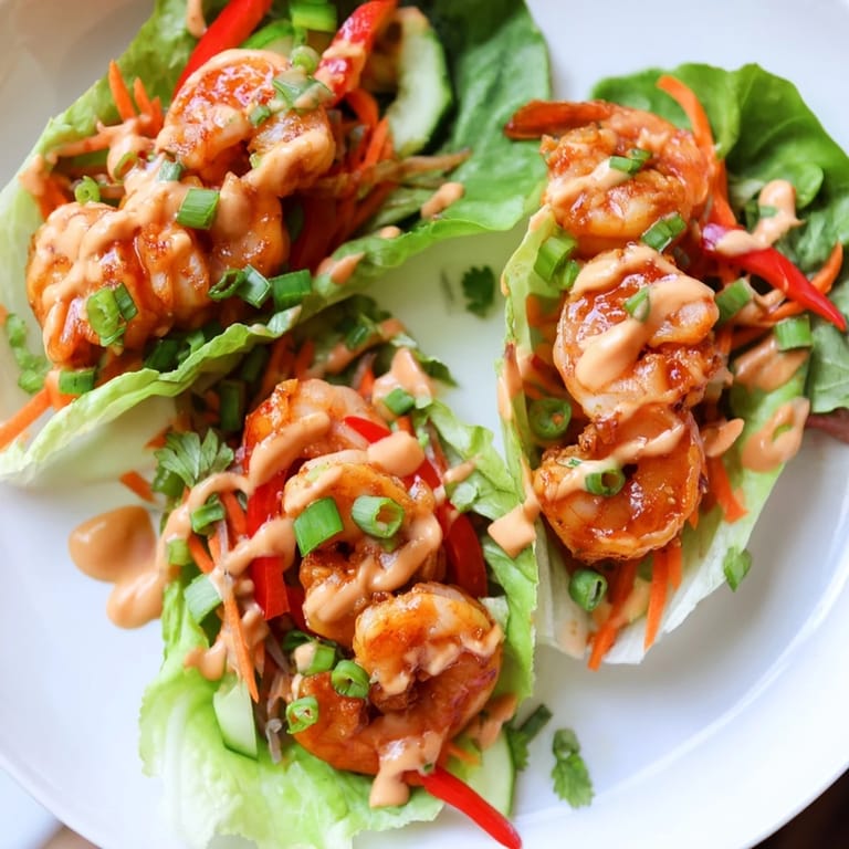 Healthy and light shrimp lettuce cups, a low-carb appetizer with spicy shrimp and crunch.
