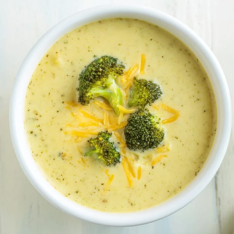 Grated cheddar melts into this richly flavored Broccoli Cheddar Soup, ready to serve with bread.
