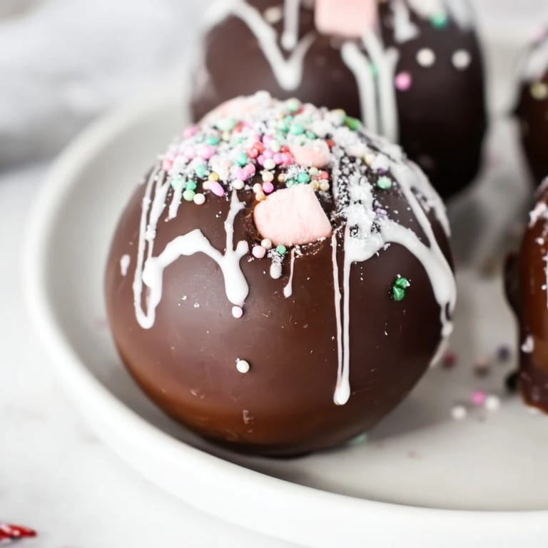 Rich, decadent hot chocolate bombs, melting into creamy hot chocolate with marshmallows.