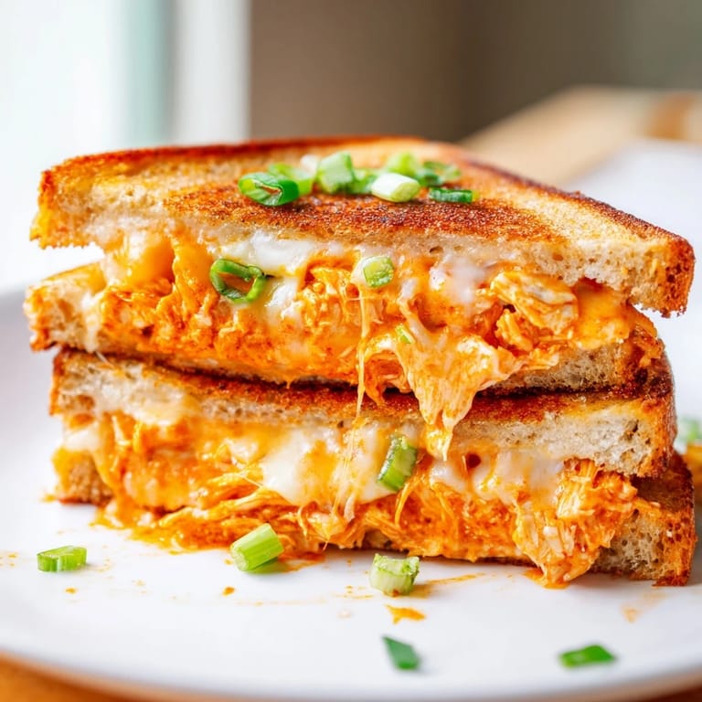 Golden, buttery bread surrounds the spicy buffalo chicken and creamy ranch in this grilled cheese.