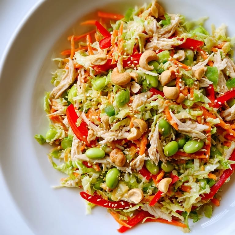 Vibrant Edamame Crunch Chicken Salad, perfect for lunch, with a satisfying mix of textures and savory flavors.