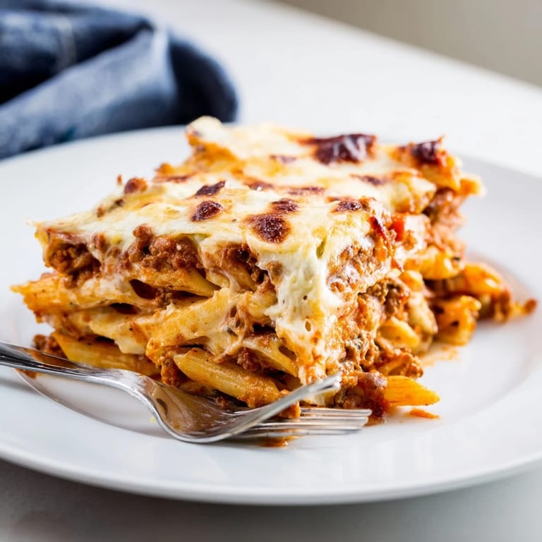 Frozen Freezer Make-Ahead Baked Ziti in a foil pan, perfect for busy weeknight dinners with garlic bread.  