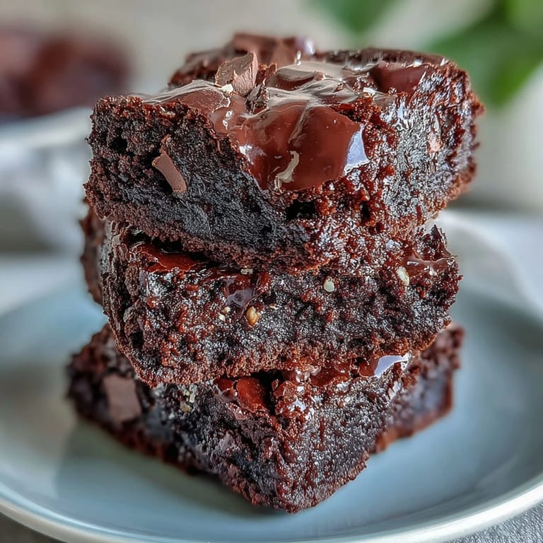 Miękkie, proteinowe Greek Yogurt Brownies na białym talerzu, gotowe do podania jako zdrowszy deser.