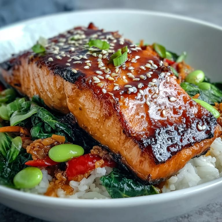 Podsmażony łosoś w misce pełnej kolorowych warzyw, idealny na obiad.