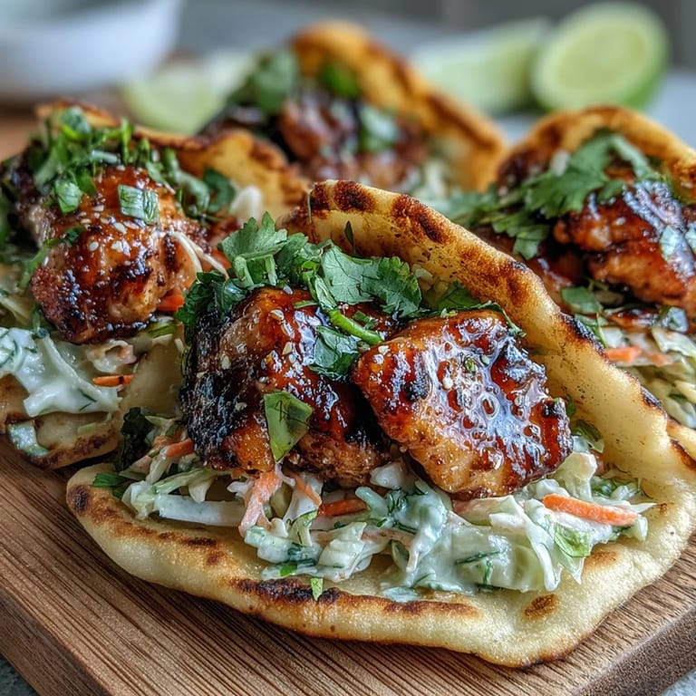 Honey Garlic Naan Chicken Tacos on a platter with fresh toppings, perfect for a family-style dinner.