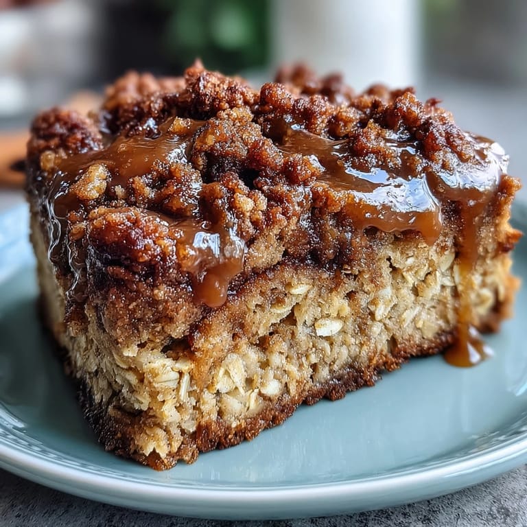 High-Protein Cinnamon Swirl Coffee Cake Oats with a crumbly streusel topping ready for breakfast.