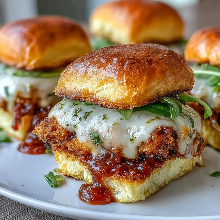 Mini brioche buns hold golden chicken cutlets with vibrant basil pesto for an easy Italian-American appetizer.