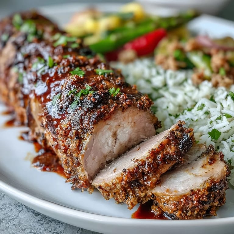 Upieczony w piekarniku schab z wieprzowiny w pikantnej marynacie, idealny na letniego grilla.