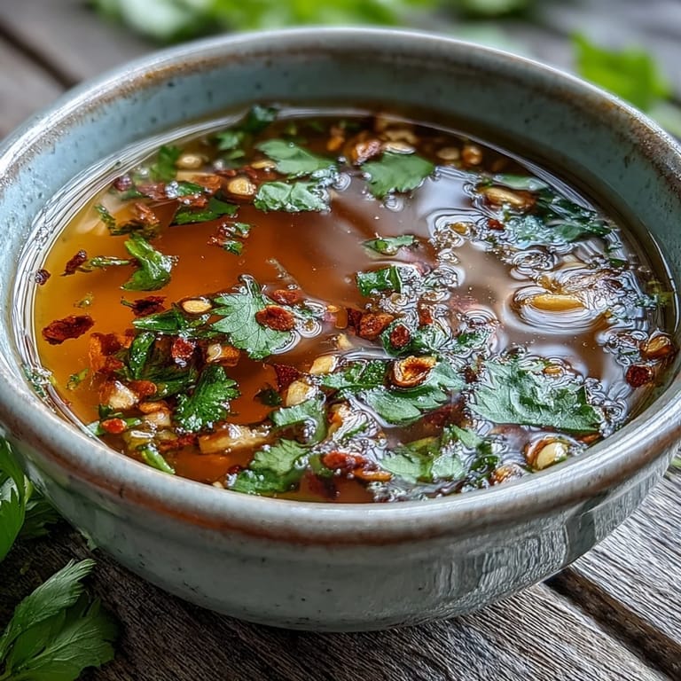 Homemade Garlic Chilli Oil Dipping Sauce in a glass jar, garnished with cilantro, ready to accompany grilled meats or bread.