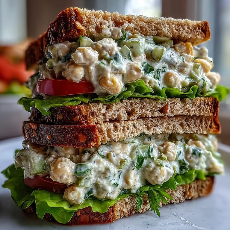 Wegetariański Chickpea Salad Sandwich w tortilli z ziołami i musztardą.