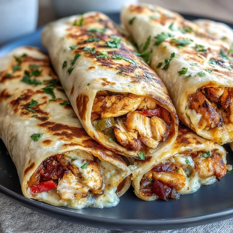 Freshly assembled Chicken Bell Pepper Ranch Burritos with vibrant red and green bell peppers inside.
