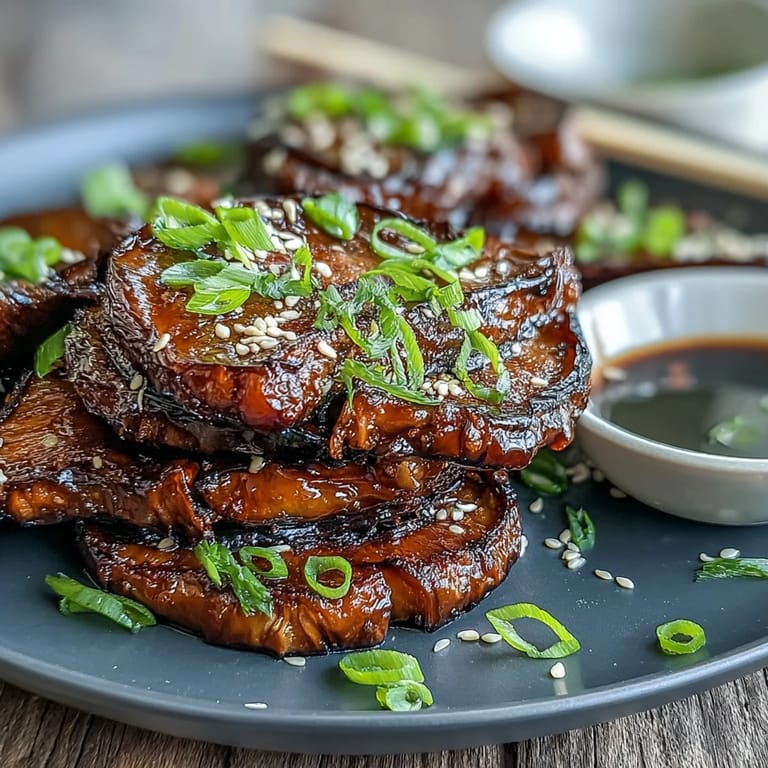 Thick eggplant rounds roasted to tender perfection with a sweet, caramelized miso glaze.