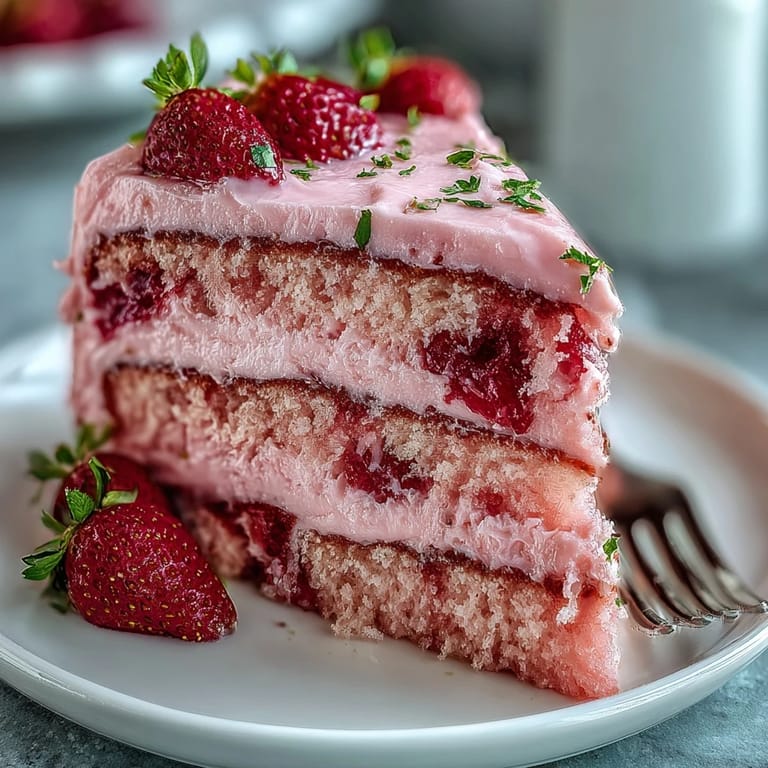 Moist strawberry lemonade cake with zesty frosting, perfect for celebrating friendship and fun.