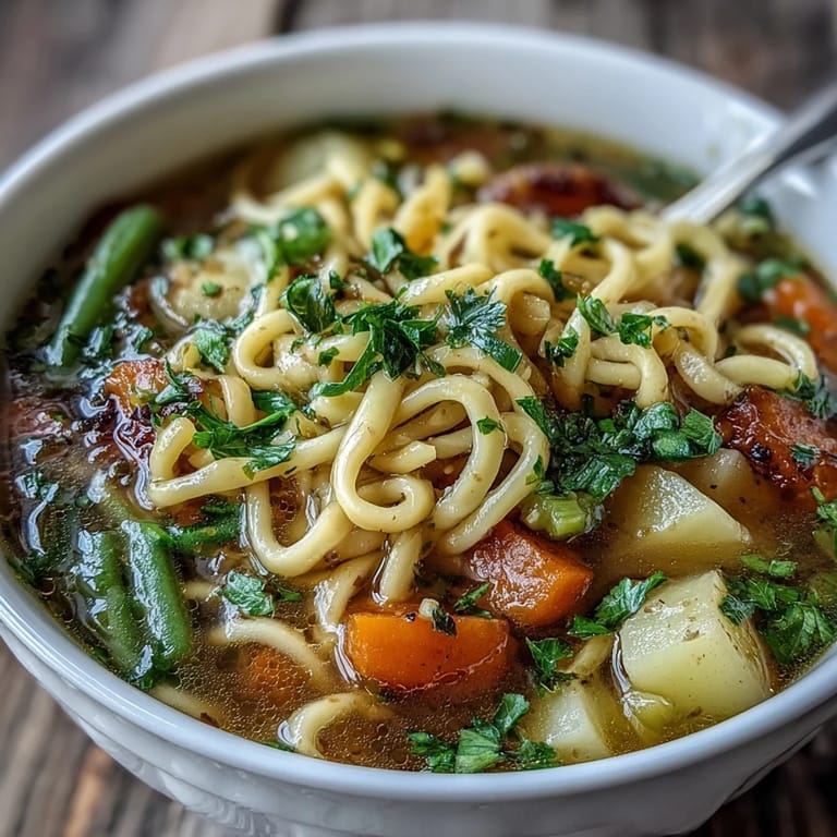 Kremowa zupa jarzynowa z makaronem - aromatyczna zupa z sezonowymi warzywami i makaronem, idealna na rozgrzewającą porcję.