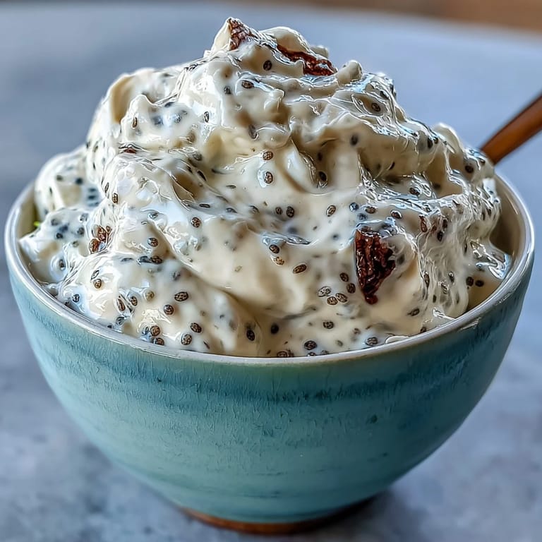 Kremowy jogurtowy pudding z chia, aromatyczny wanilią i kruszonym kokosem na wierzchu.