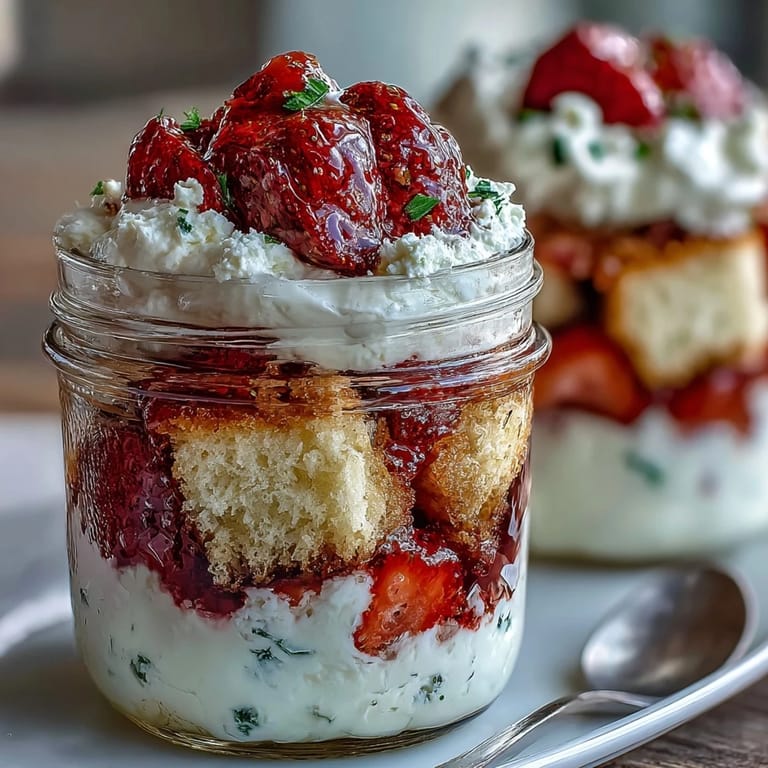 Przepyszne parfait z truskawkami w słoiku mason - kremowe warstwy biszkoptu, soczystych owoców i bitowego śmietanu.